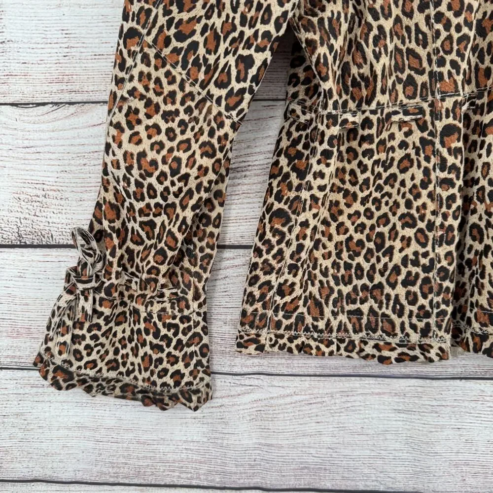 Pamela McCoy Collections Leopard Print Leather Blazer Women's Large Beige